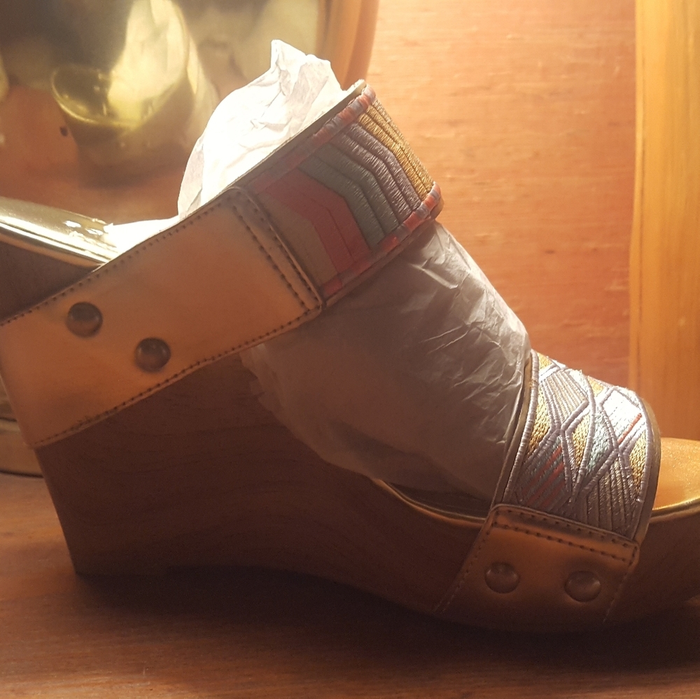 New, never worn multicolor wedges